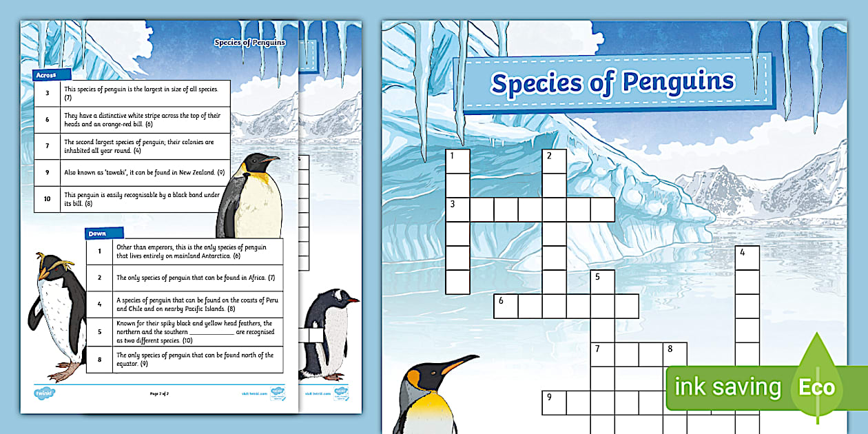 Penguin Species Crossword Twinkl KS2 Penguin Awareness Day