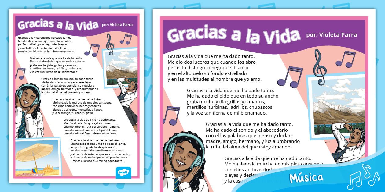 Guía Trabajo Canción Gracias a la Vida Música 8° Básico