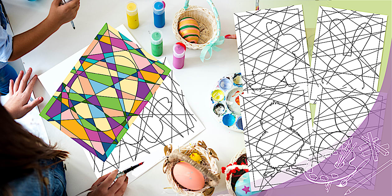 Easter Stained Glass Art Colouring Activity Posters Pack