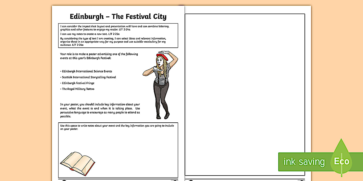 Edinburgh Poster Worksheet.pdf Black and White Edinburgh Festival Poster Worksheet - Twinkl