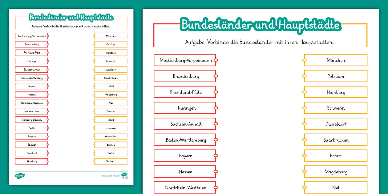 Arbeitsblatt Bundesländer Und Hauptstädte Zum Ausdrucken www.twinkl.com