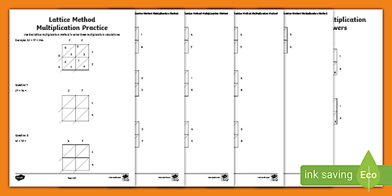 Lattice Method Multiplication Practice Worksheet - Twinkl