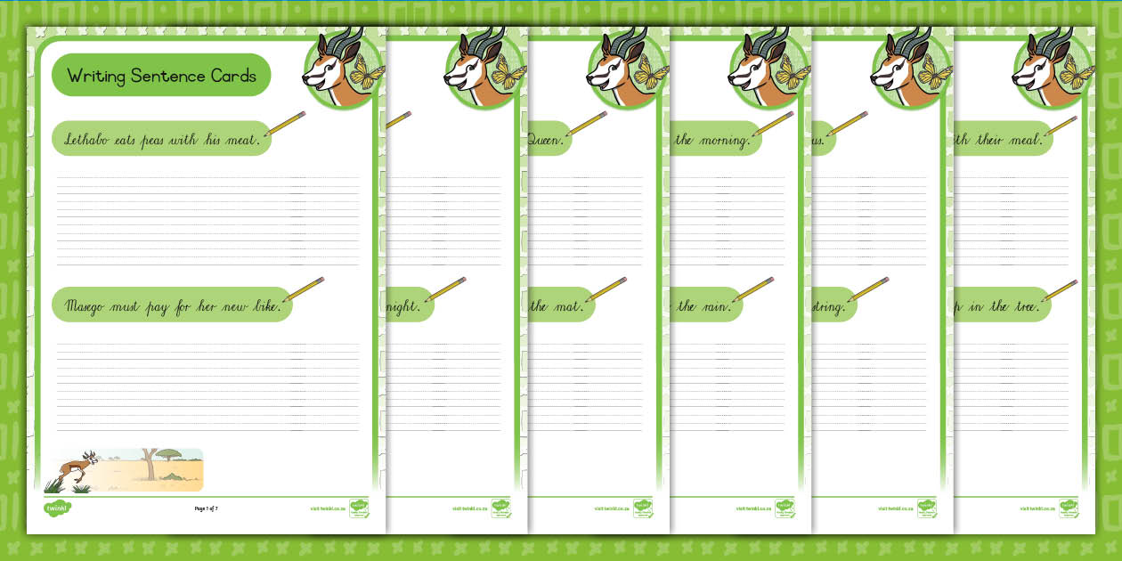 Grade 3 English SA Cursive Writing Sentence Cards (CAPS)
