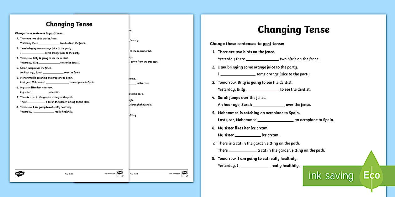 Changing Tense Worksheets (teacher made) Twinkl