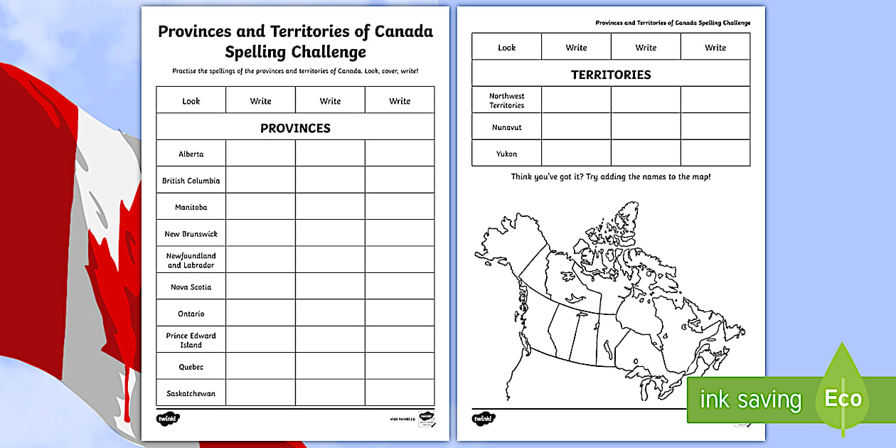 Canadian Provinces & Territories Spelling Test & Practice