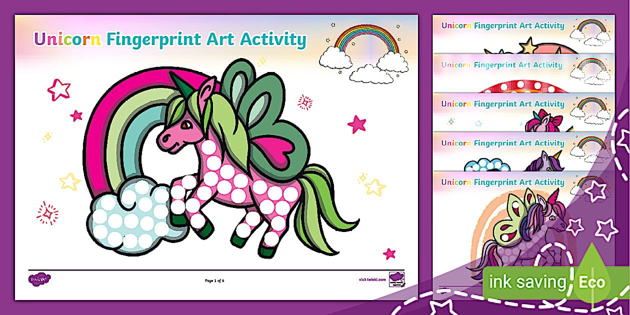 Unicorn Fingerprint Art Activity (teacher made) - Twinkl