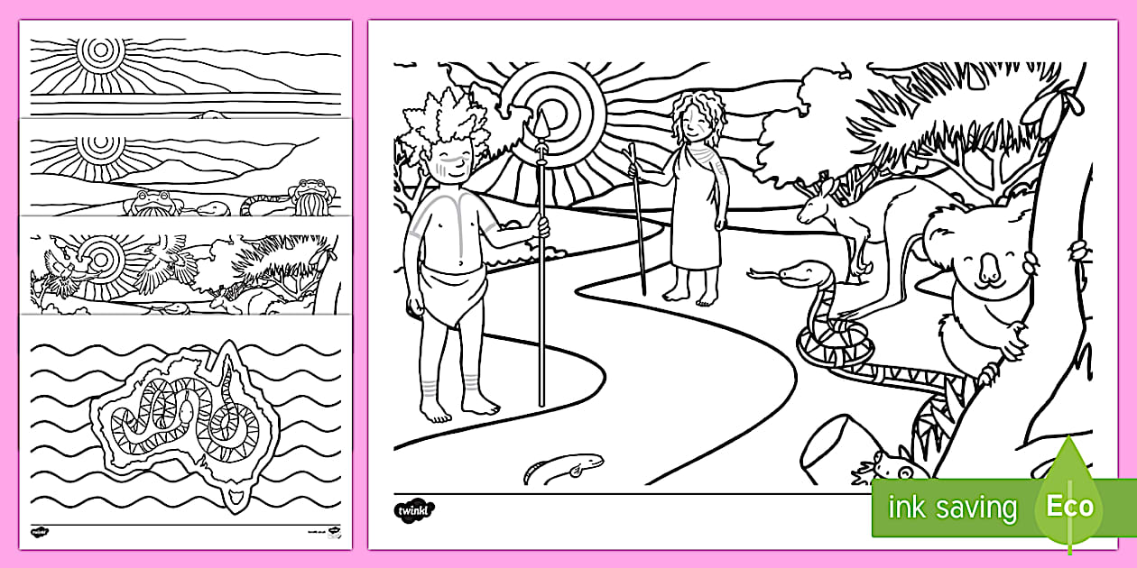 Aboriginal Dreaming The Rainbow Serpent Colouring Pages