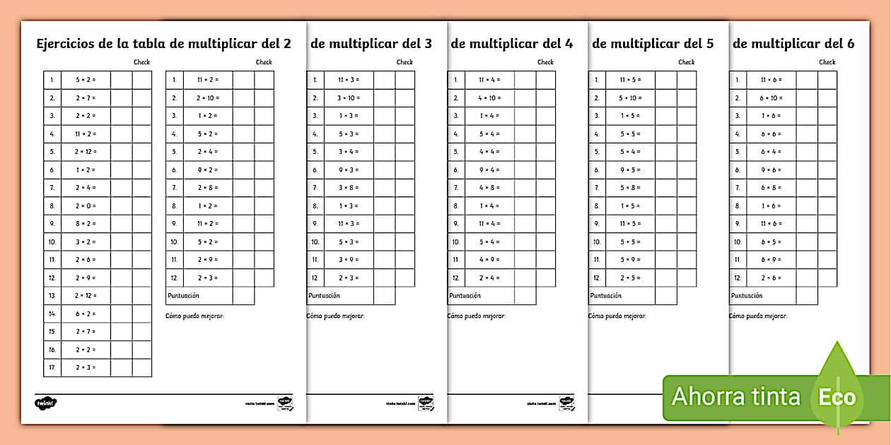 Hojas de ejercicios: Tablas de multiplicación - Twinkl