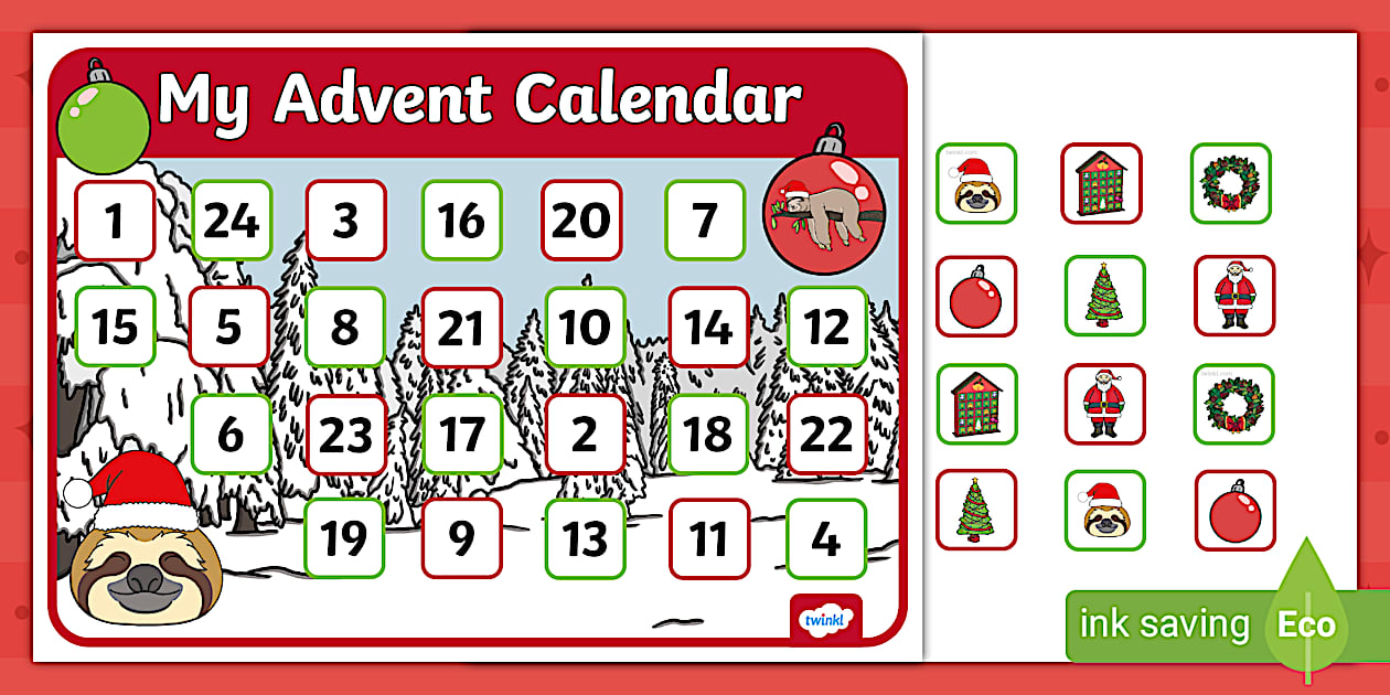 Sloth Advent Calendar Christmas Advent Christmas KS1
