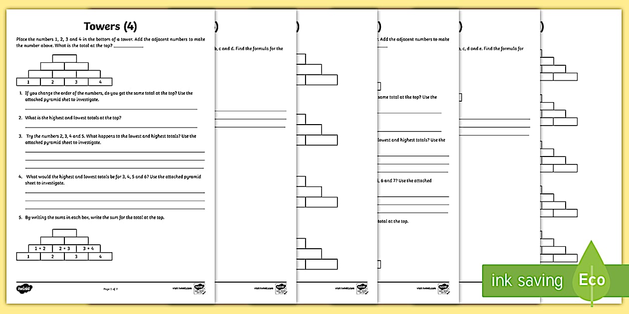 Towers Maths Investigation Worksheet / Worksheet - Twinkl