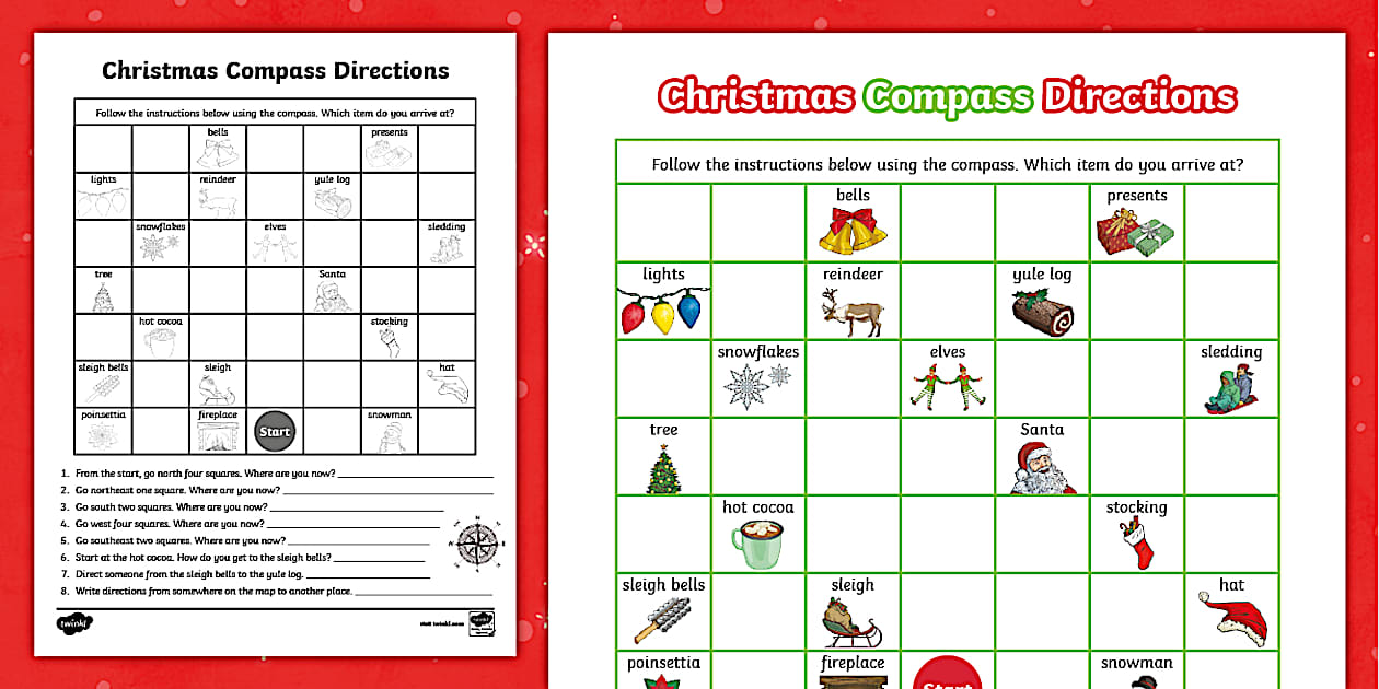Christmas Compass Direction Activity Worksheet | Festive Resources