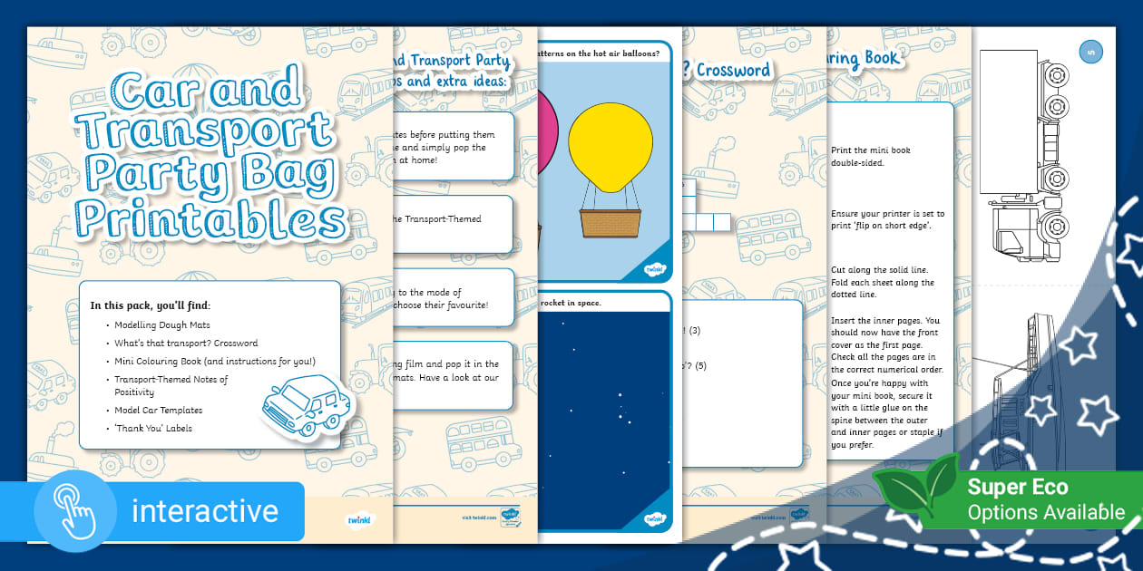 Cars and Transport Party Bag Printables (teacher made)
