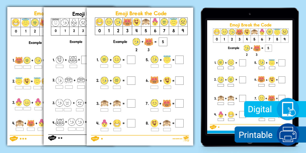 😊 Emoji Addition Differentiated Break the Code Math Worksheet