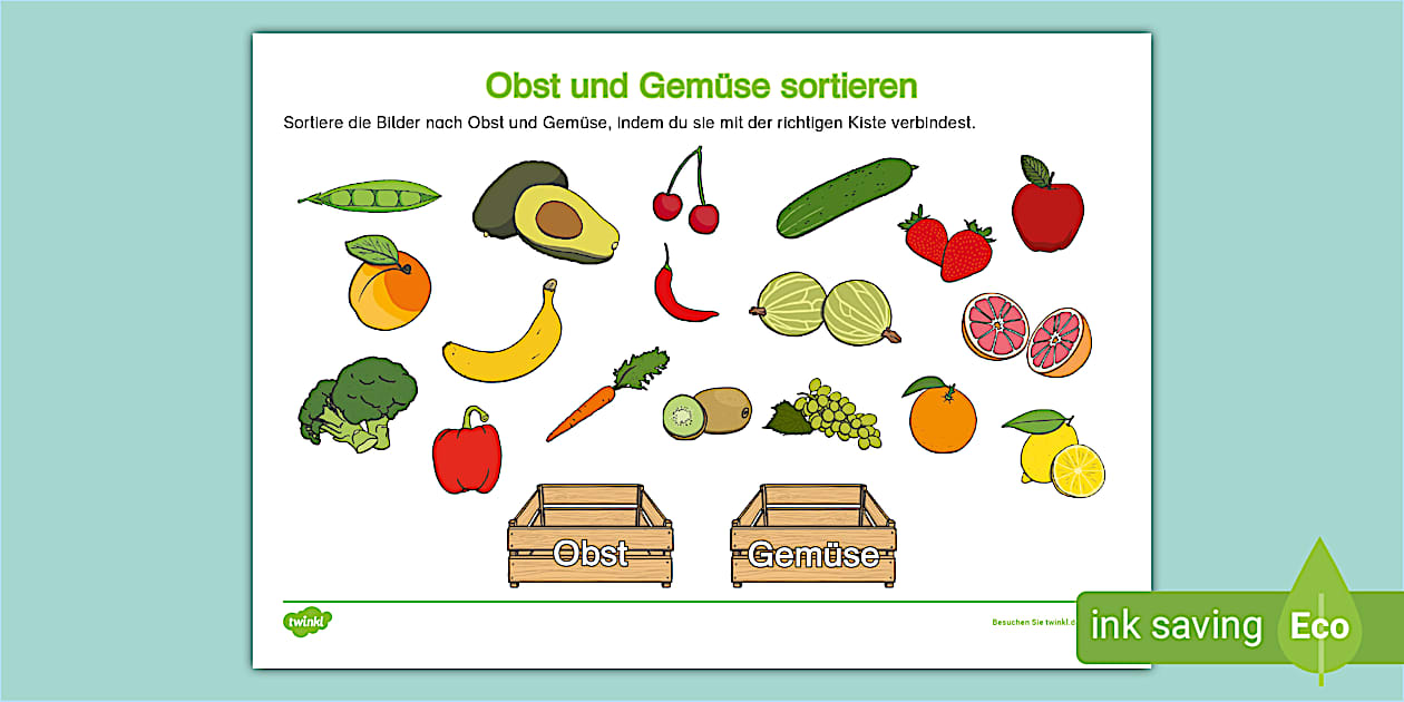 Sortierübung I Obst und Gemüse I Arbeitsblatt - Twinkl