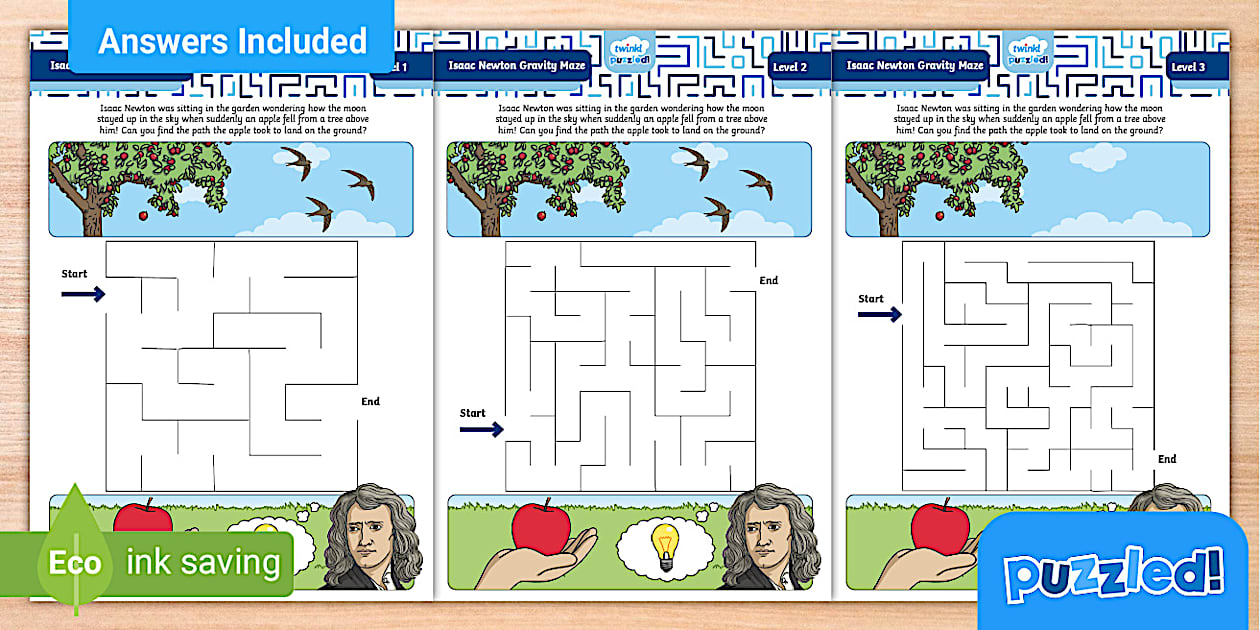 Isaac Newton Gravity Puzzle Maze Pack – Twinkl Puzzled