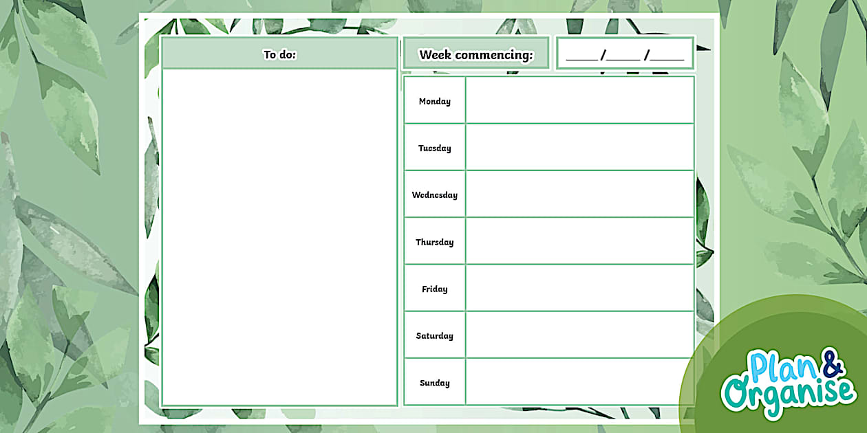 Muted Botanical Weekly Planner and To Do List - Twinkl