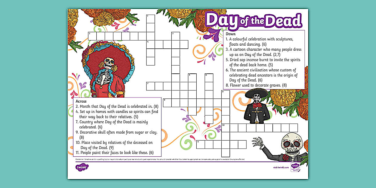 Mexican Day of the Dead Crossword Twinkl KS2