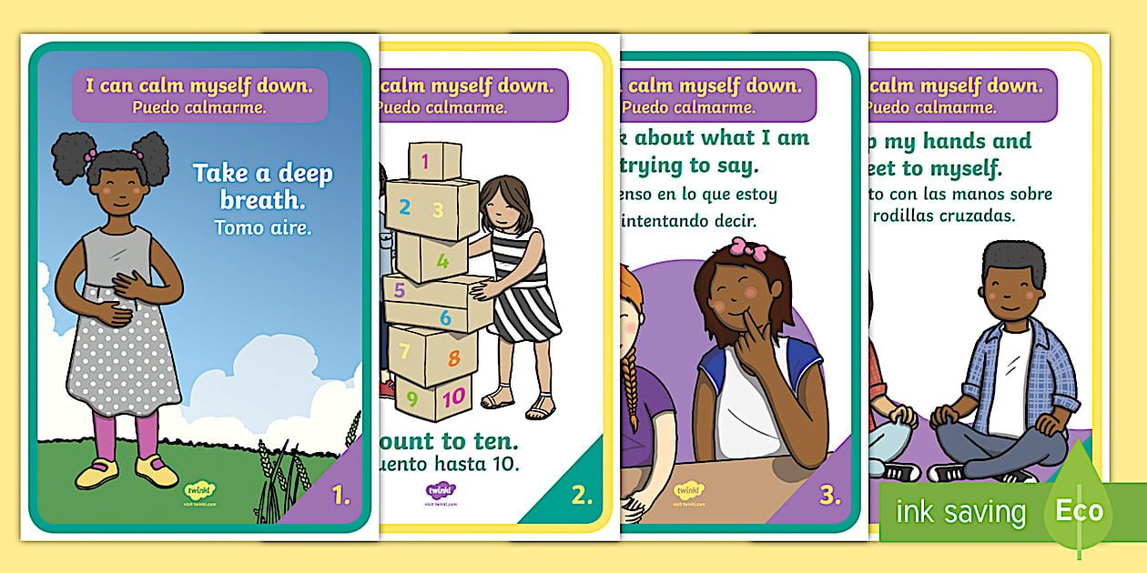 'I Can Calm Myself Down' Display Posters English/Spanish - EAL, I Can Calm