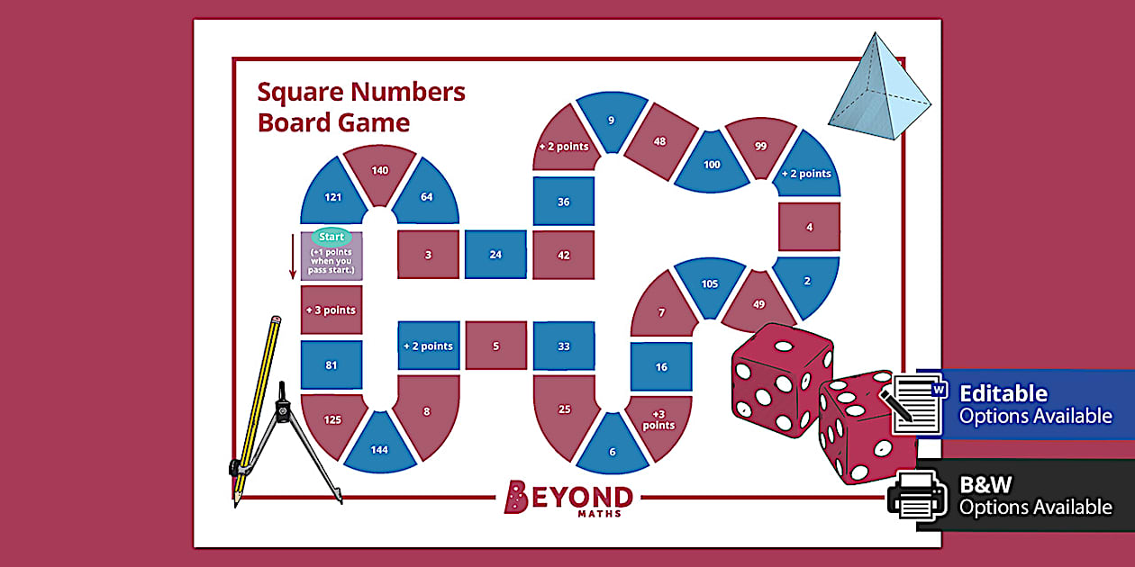 Square Numbers Board Game (professor feito) - Twinkl