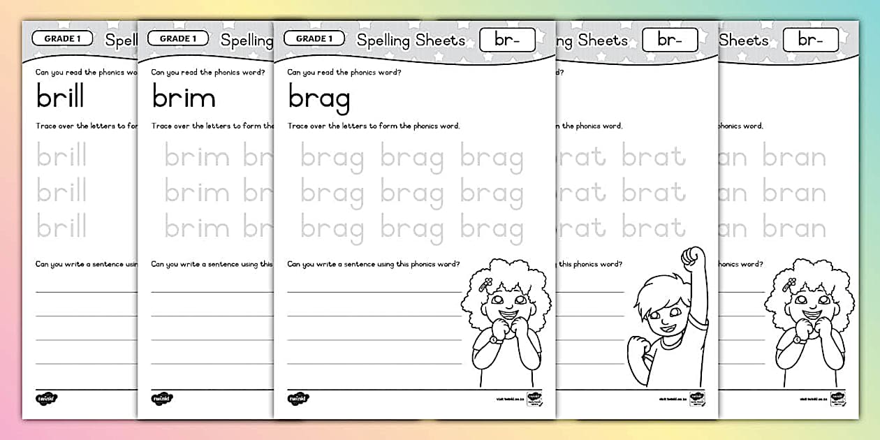 Grade 1 br- Spelling Sheets (l'enseignant a fait) - Twinkl