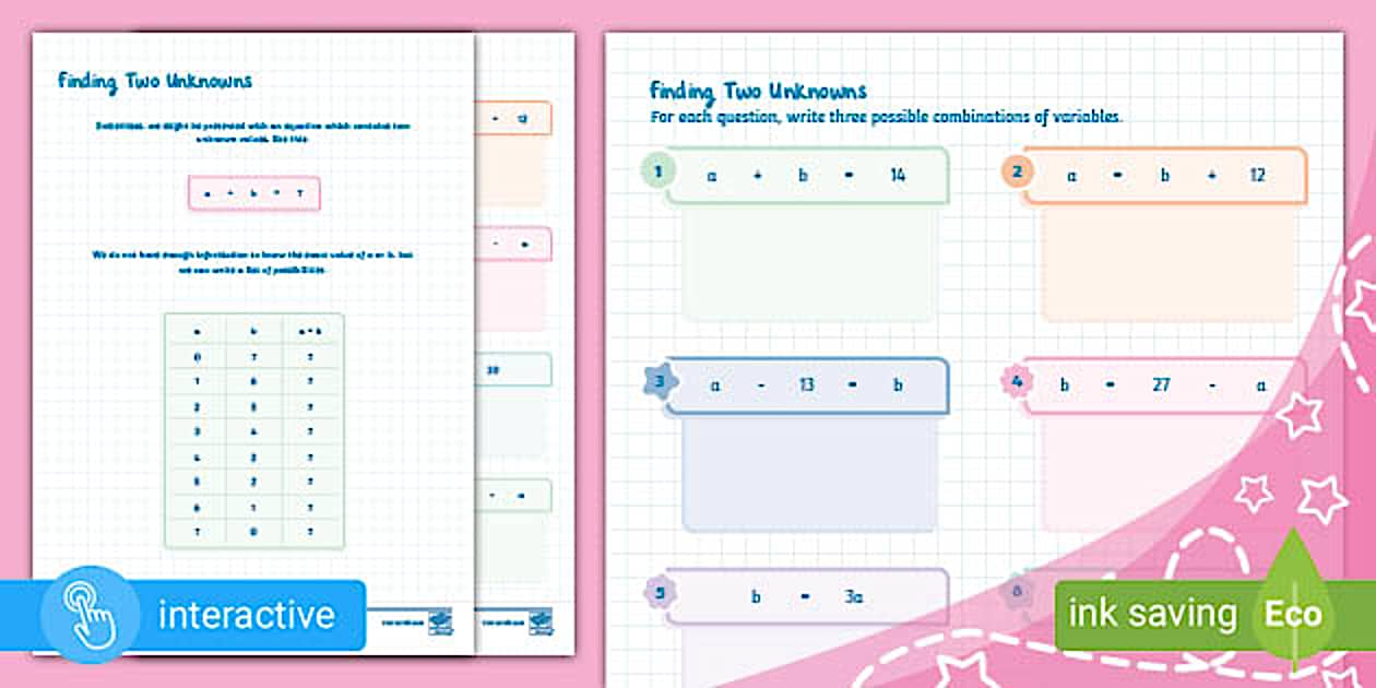 Algebra: Finding Two Unknowns (Ages 10 - 11) (Teacher-Made)