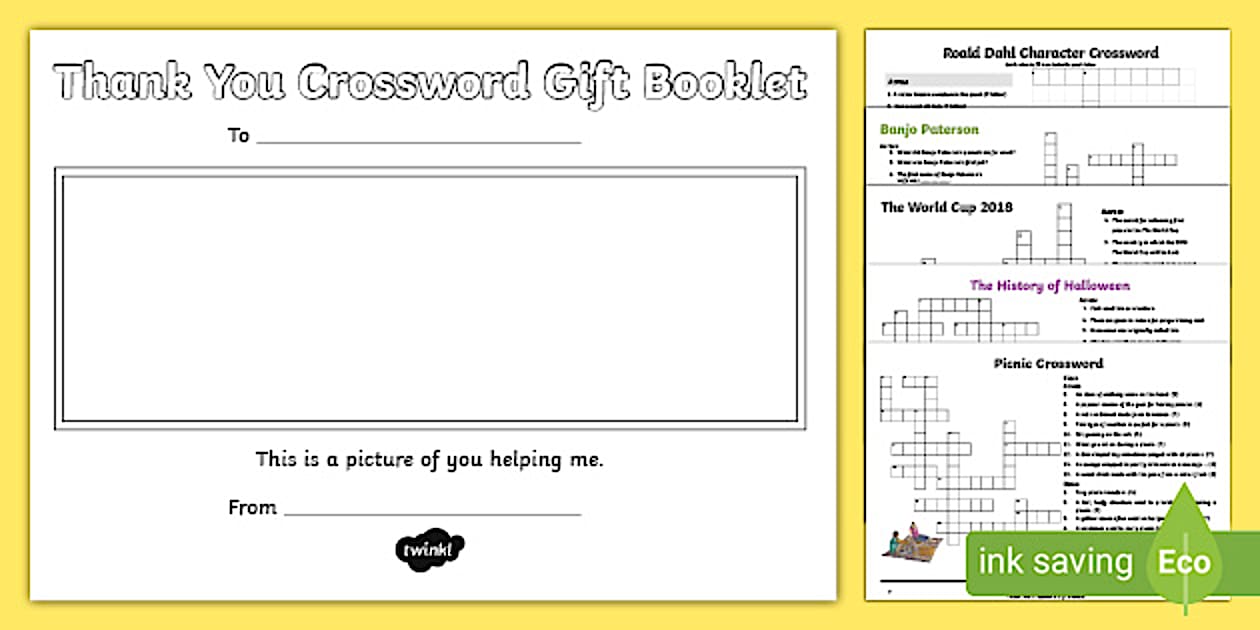 Thank You Crossword Gift Booklet Twinkl