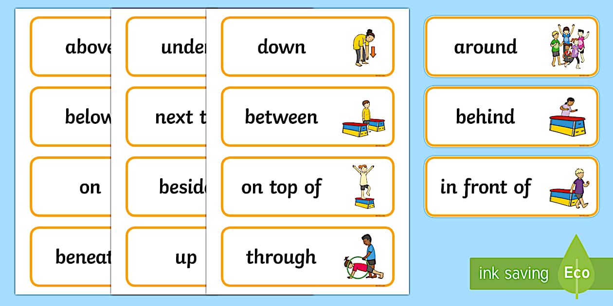 Positional Word Card Set Editable Gymnastic Themed Positional Language Word Cards