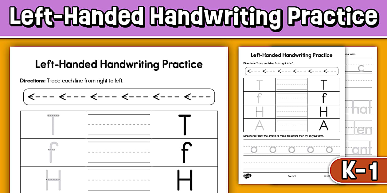 Left-Handed Handwriting Practice Worksheet for K-1st Grade