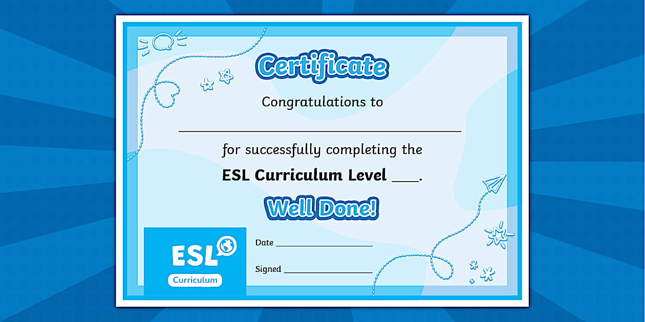 ESL Curriculum Certificate (teacher made) Twinkl
