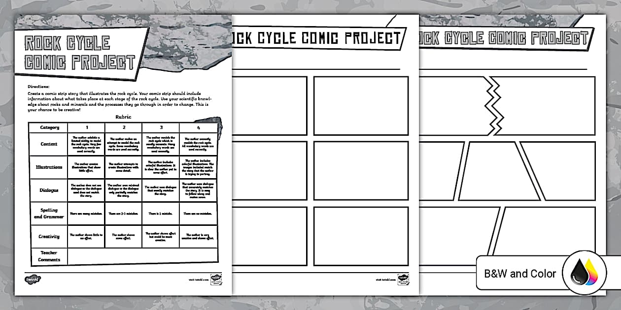Rock Cycle Comic Project for 6th-8th Grade (teacher made)