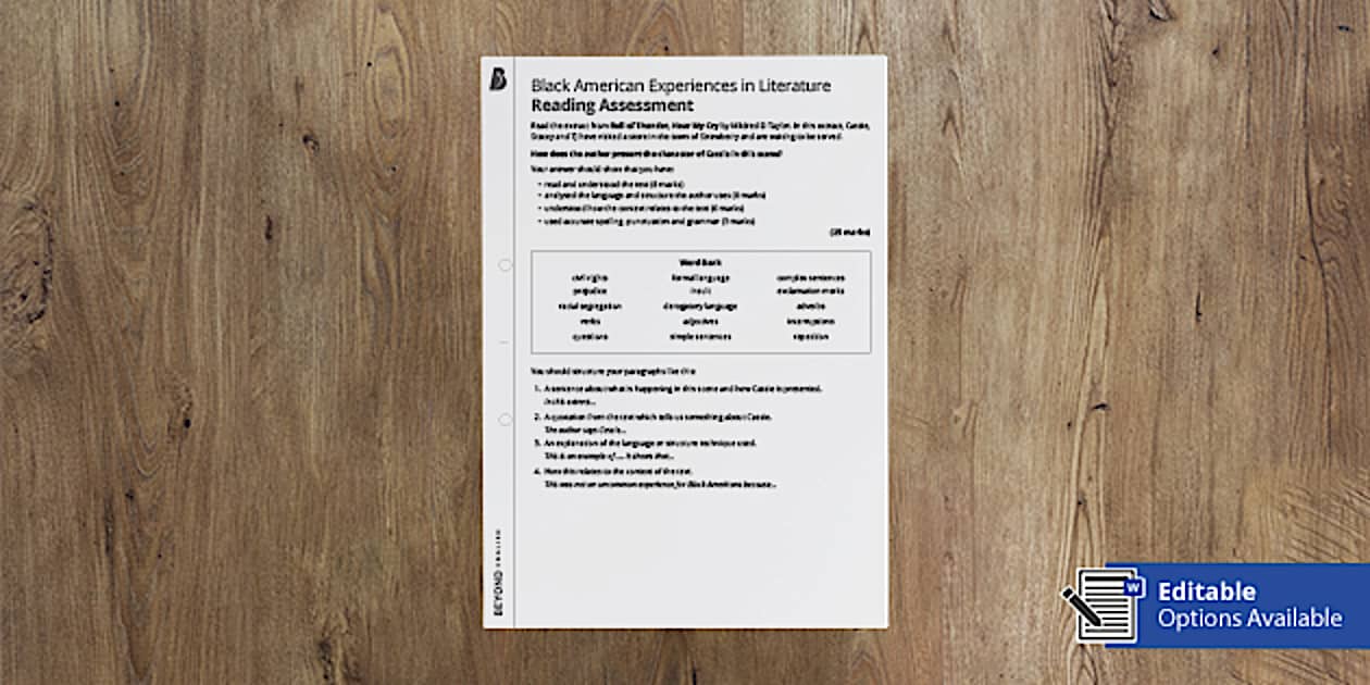 The Black American Experience in Literature Assessment Pack