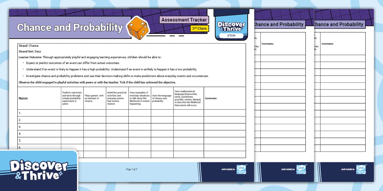 Chance and Probability Assessment Tracker (teacher made)