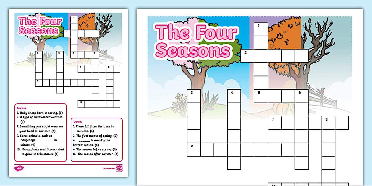 KS1 Four Seasons Crossword (teacher made) Twinkl