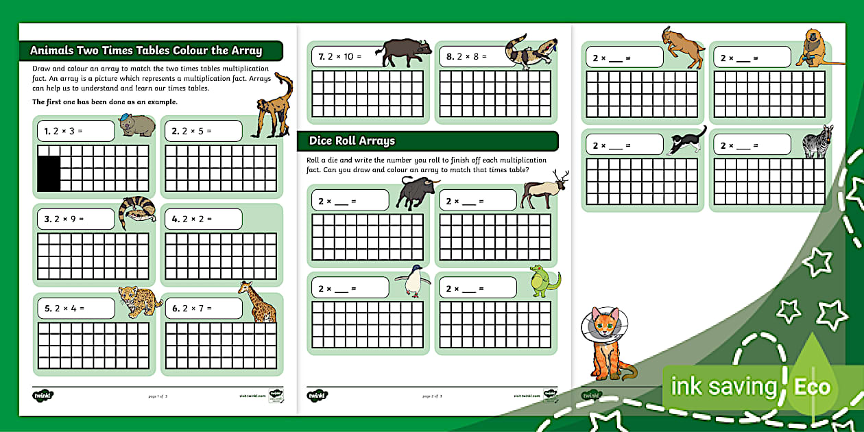 Animals Two Times Tables Colour the Array (teacher made)
