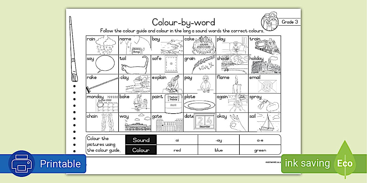 Grade 3 Phonics Colouring Page long a - Twinkl