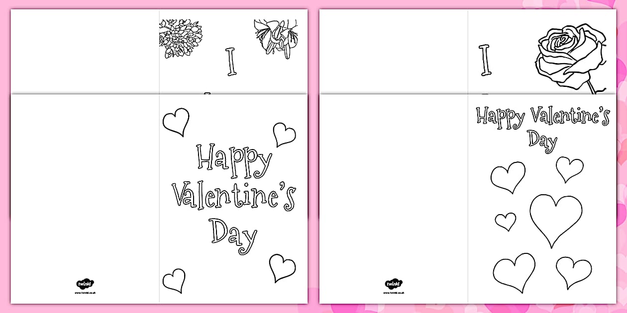 Valentine's Day Card Colouring Templates - Twinkl