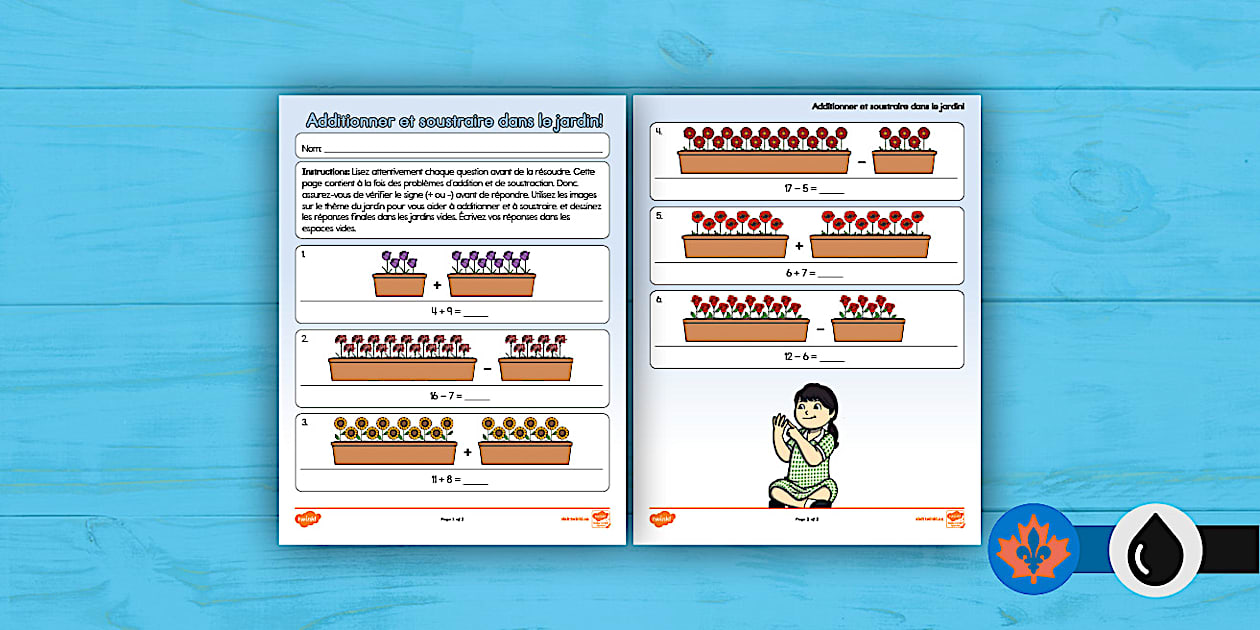 Adding and Subtracting Under 20 With Drawings French