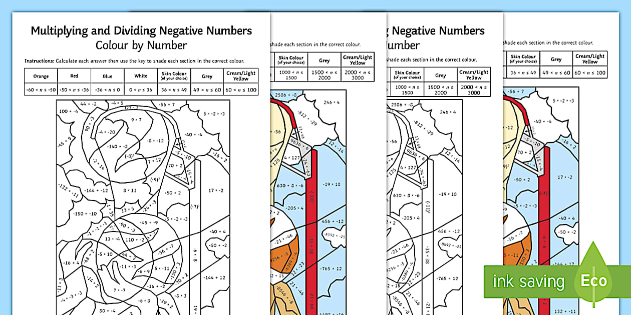 Multiplying and Dividing Negative Numbers Worksheet - Twinkl