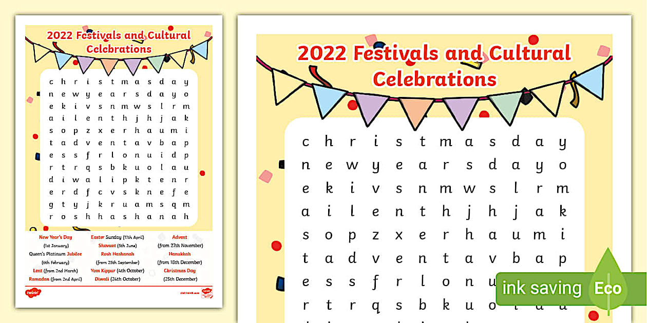KS1 2022 Festivals and Cultural Celebrations Word Search