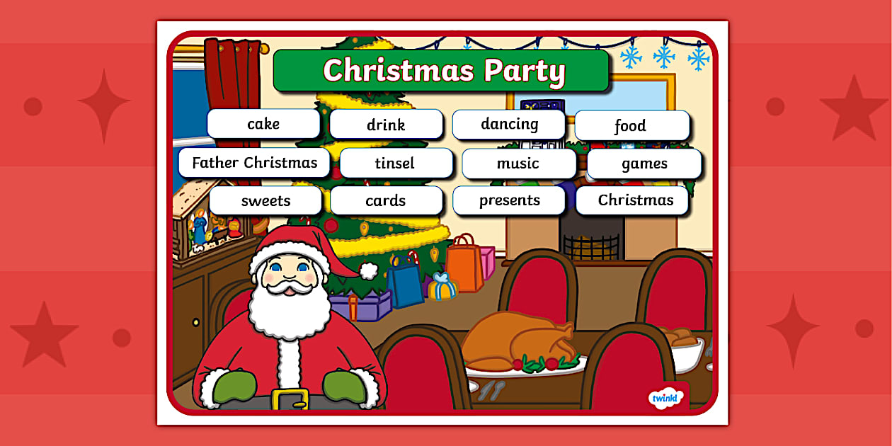 Christmas party word mat hecho por educadores twinkl