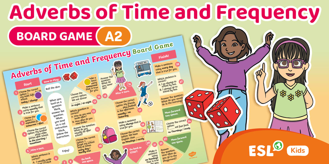 ESL Adverbs of Time and Frequency Board Game [Kids, A2]