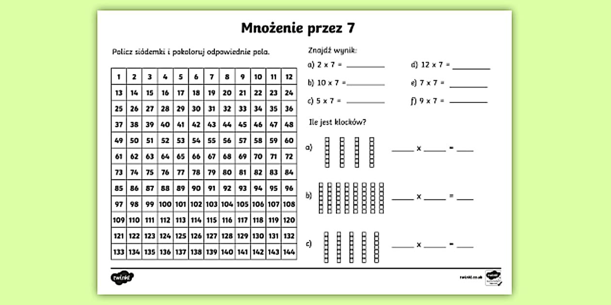Karta Mnożenie przez 7 (Teacher-Made) - Twinkl