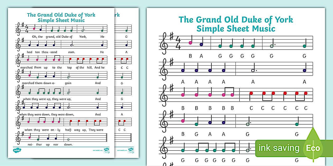 👉 The Grand Old Duke of York Sheet Music - KS2 Music