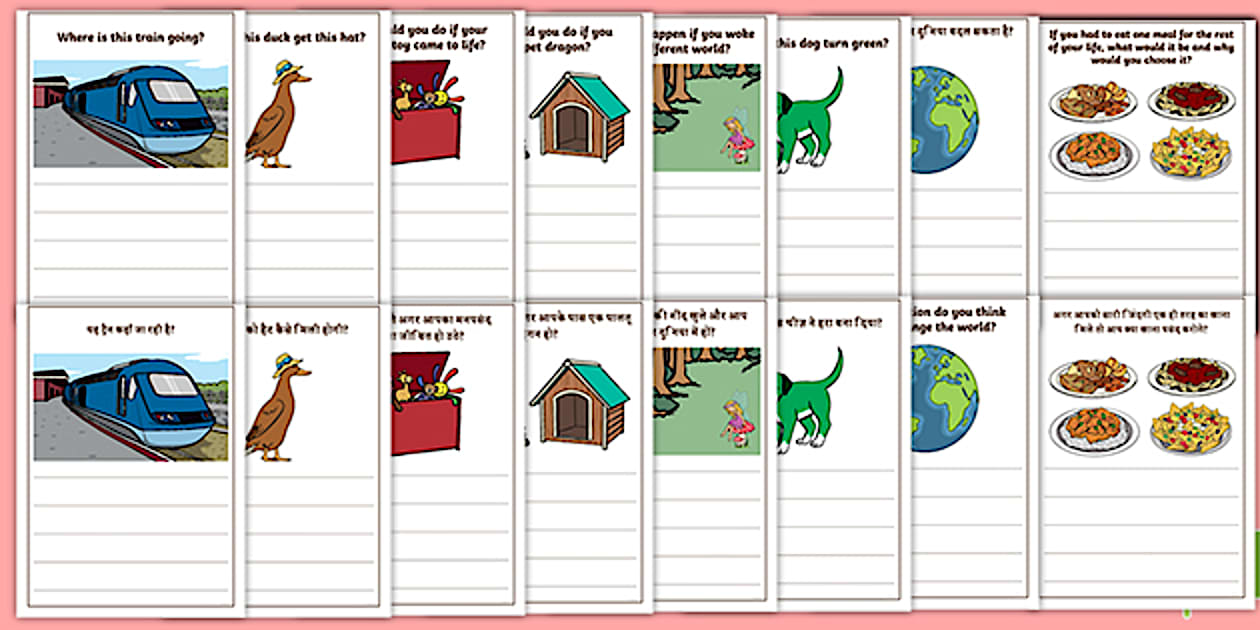 Creative Writing Prompt Question Writing Frames - English/Hindi