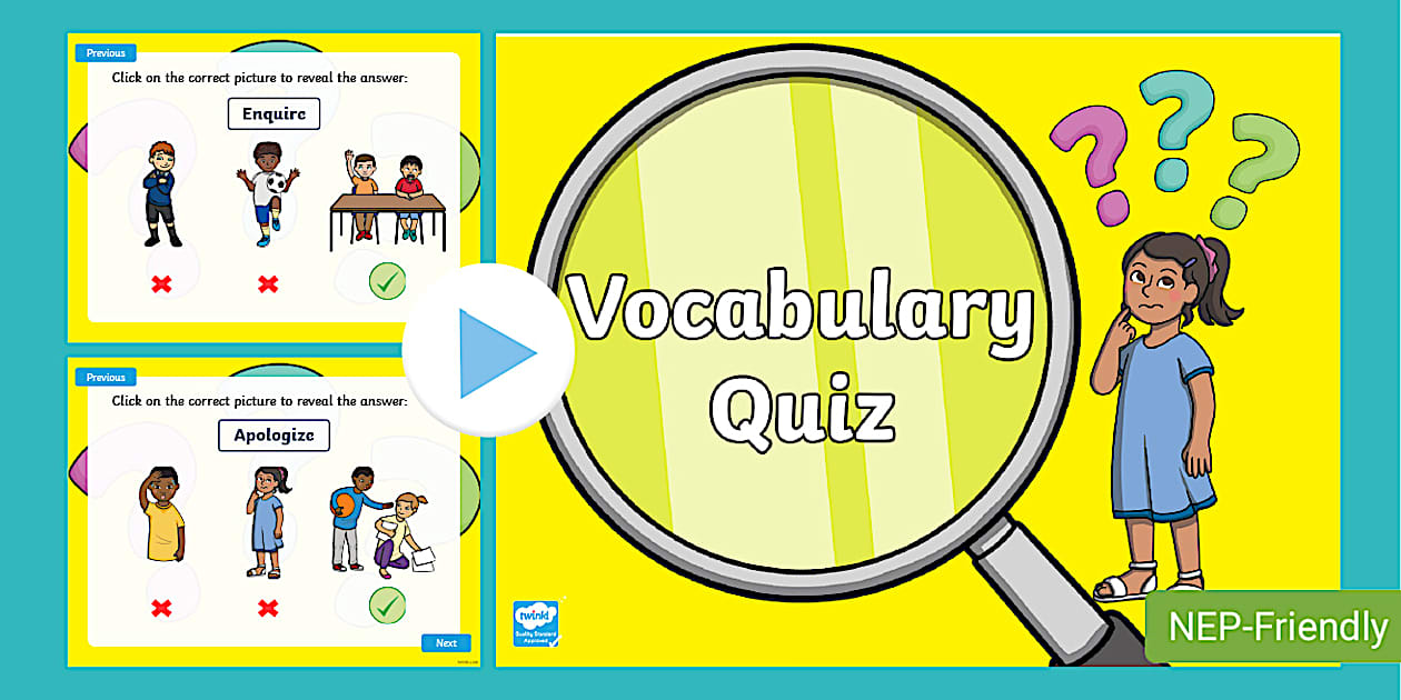 Vocabulary quiz powerpoint twinkl