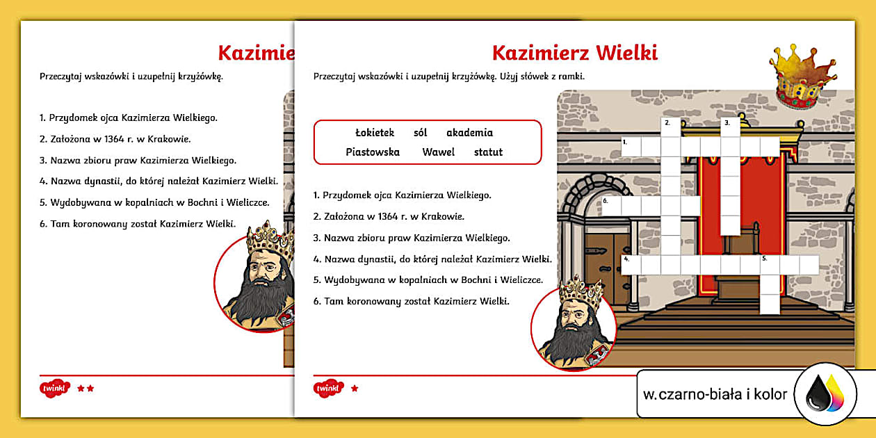 Sprawdzian Z Historii O Kazimierzu Wielkim Kazimierz Wielki | Edukacja historyczna | Krzyżówka