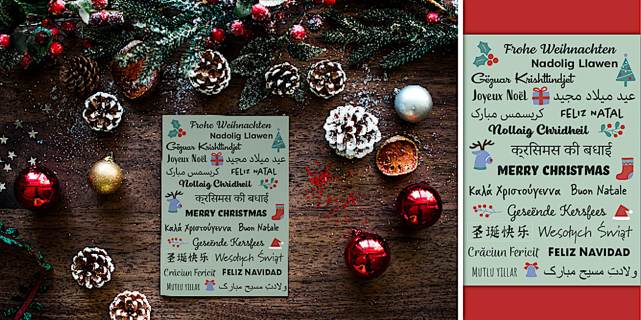 Merry Christmas in Different Languages Card Twinkl Party