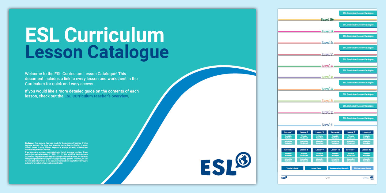 ESL Curriculum Lesson Catalogue for Teachers (teacher made)