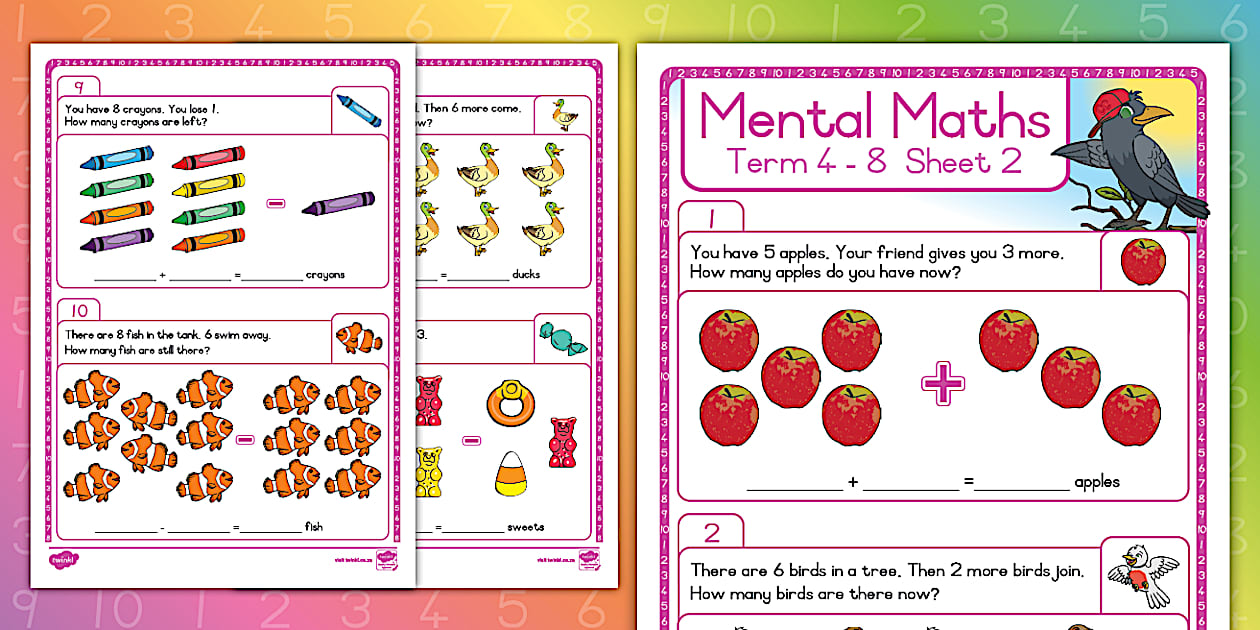 Grade R Maths Mental Maths Workheet 2: 8 (CAPS Aligned)