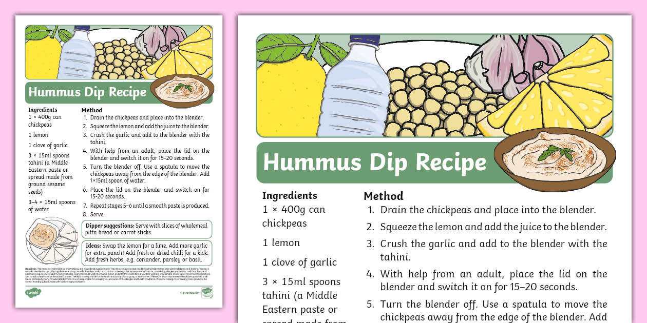 Hummus Recipe (teacher made) - Twinkl